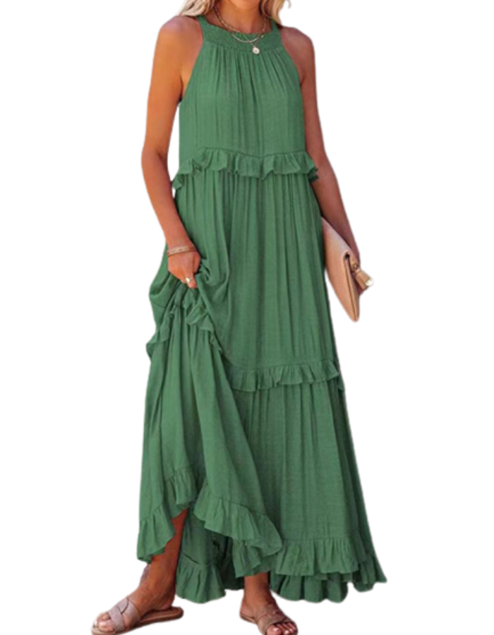 SHOPIQAT Halter Neck Ruffle Tiered Maxi Dress - Premium from shopiqat - Just $9.250! Shop now at shopiqat